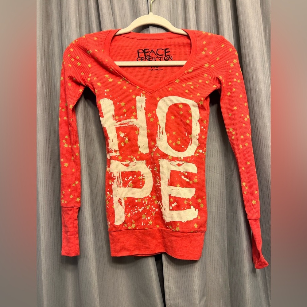 50%off w❤️ Peace Generation Long Sleeve thermal HOPE Front Size XS NWOT  sk71
